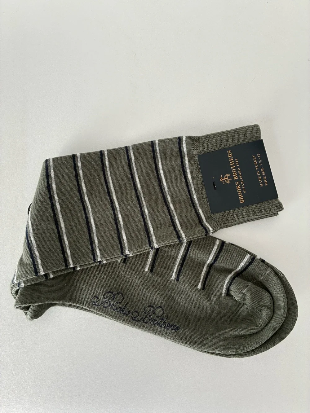 Brooks Brothers Men's Dress Socks in Black and Olive Stripe _Get both pairs